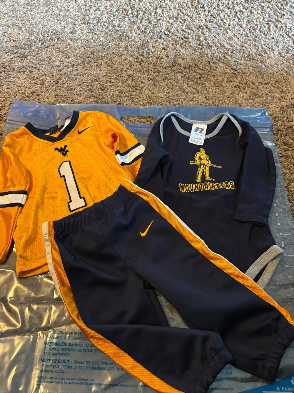 Russell Athletic Navy and Gold Kids Football Set - Mountaineers Graphic